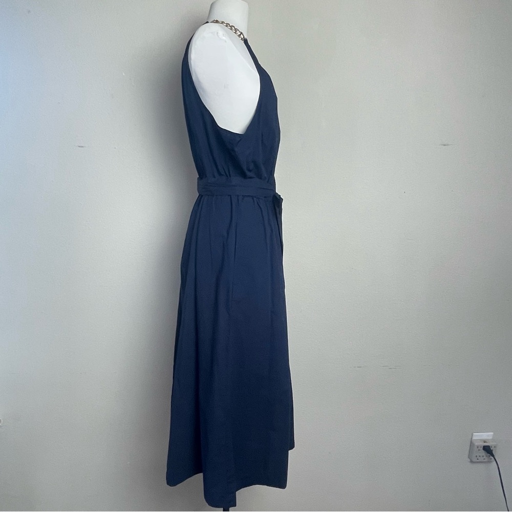 Talbots Navy Blue Gold Chain Shoulder Strap Midi Fit & Flare Cotton Dress | 16P - Picture 5 of 15